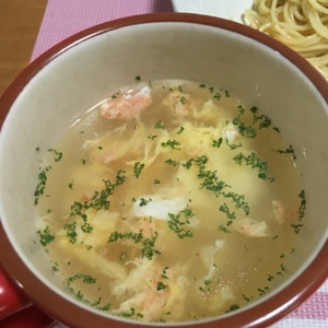 パスタの茹で汁で☆　「コンソメ卵スープ」